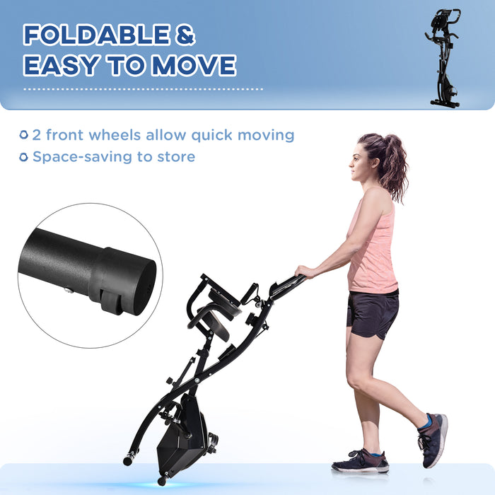 Foldable 2-in-1 Exercise Bike with Pulse Sensor - Recumbent & Stationary, 8-Level Magnetic Resistance, LCD Display - Compact Home Workout Equipment for Fitness Enthusiasts