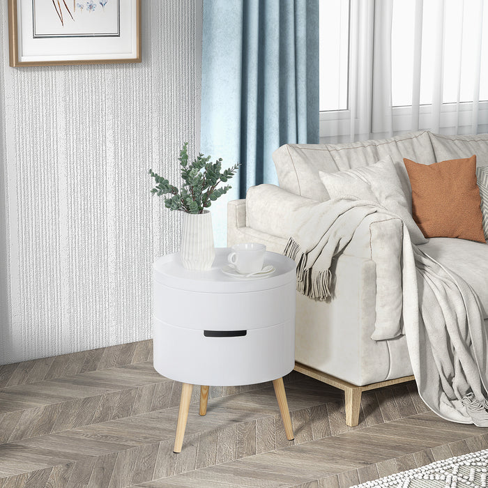 Rotating 3-Part Side Table - Coffee End Desk with Storage Organizer and Detachable Tray, White - Ideal for Living Room and Bedroom Convenience