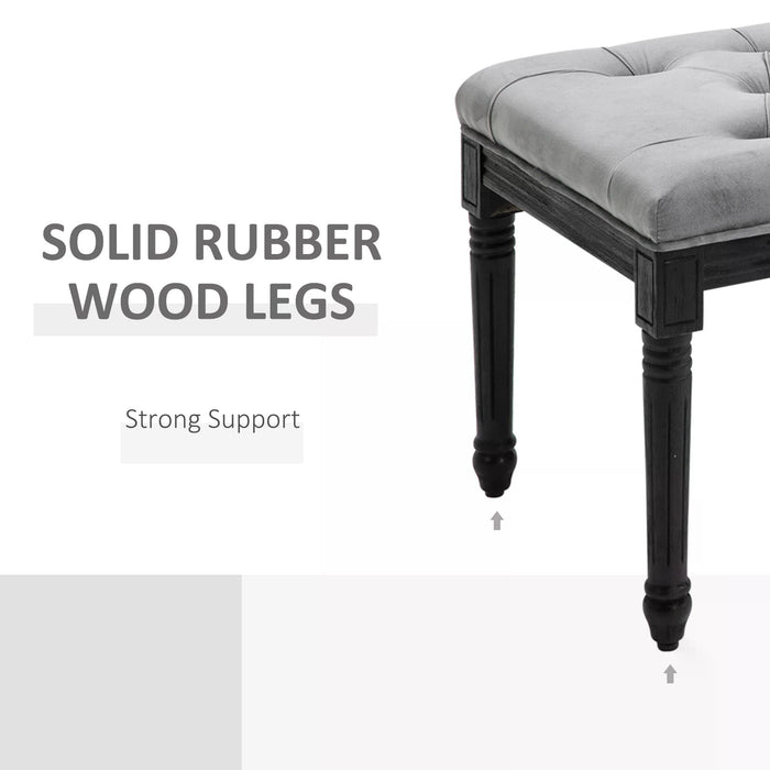 Velvet Upholstered Tufted Bench - Comfy Fabric Bed End, Accent Lounge & Window Seat - Ideal for Living Room, Bedroom, Hallway in Elegant Grey