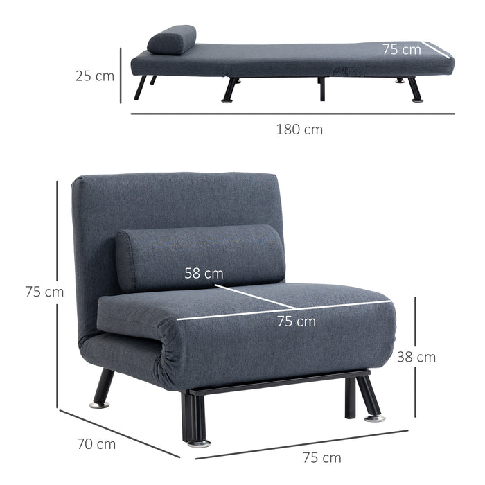 Foldable Single Sofa Bed Sleeper with Pillow - Portable Lounge Couch for Living Room, Dark Grey - Ideal for Small Spaces and Guest Rooms