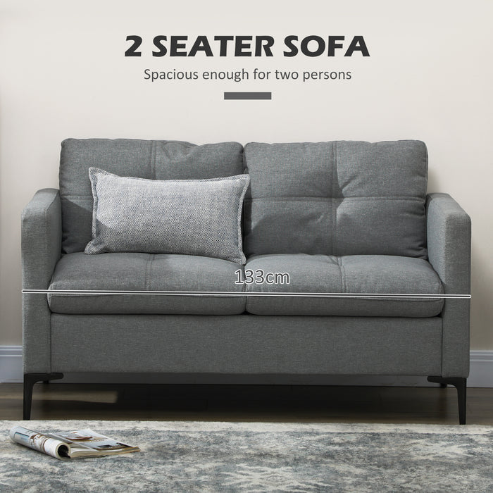 Modern 2-Seater Loveseat Couch - 133cm Upholstered Fabric Sofa with Steel Legs, Dark Grey - Perfect for Living Room and Bedroom Comfort