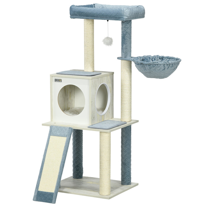 Cat Mansion Deluxe 114cm - Indoor Feline Play Tower with Scratch Posts, Cozy Hammock & Bed - Entertainment and Relaxation Hub for Cats