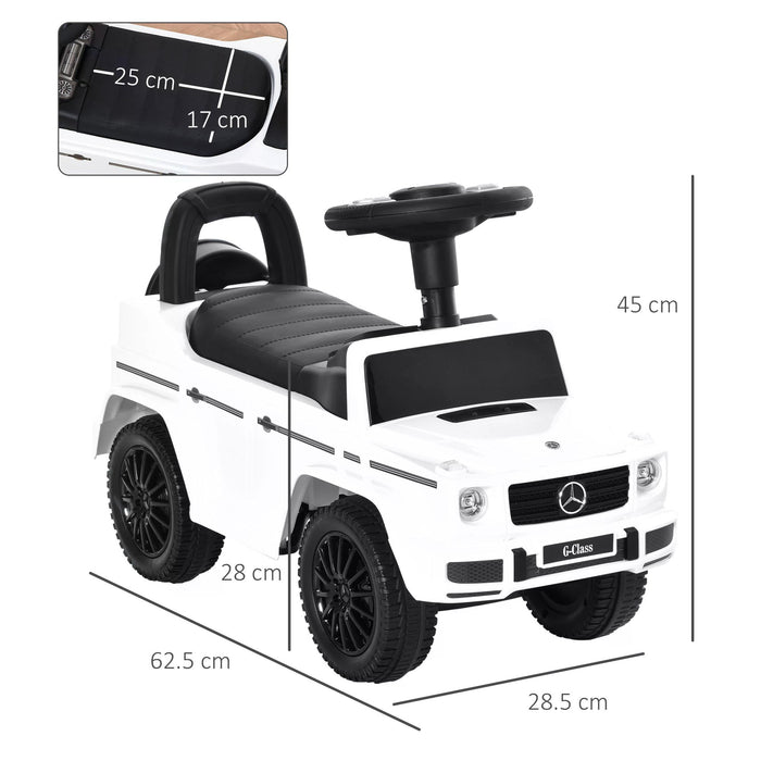 Aosom Mercedes-Benz G350 - Officially Licensed Kids Ride-On Push Car with Sliding Function and Storage - Toddler Foot-to-Floor Slider Vehicle with Horn, White