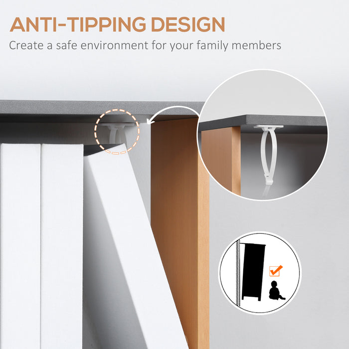 5-Tier Modern Bookcase - Freestanding Storage Shelving Unit, Dark Grey Finish - Ideal for Living Room, Home Office or Study Organization