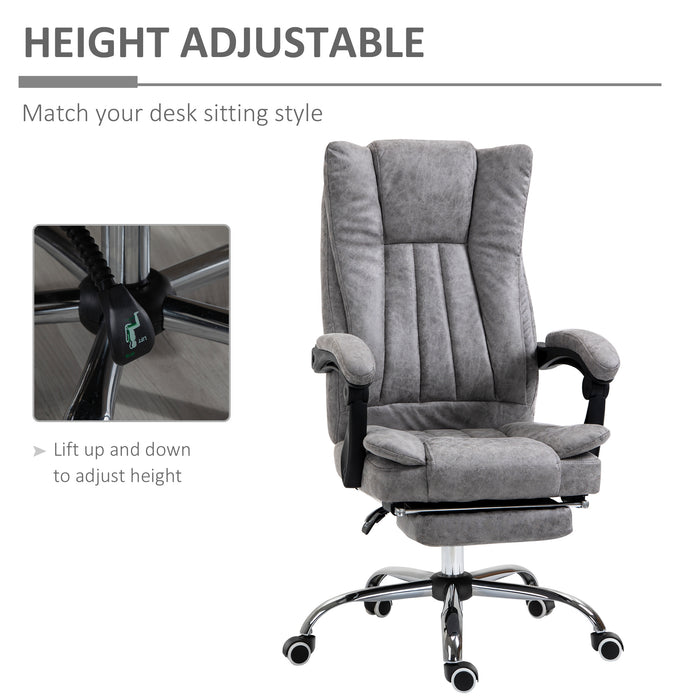 Ergonomic Microfiber Home Office Chair - Reclining Desk Chair with Armrests, Swivel Base & Footrest in Grey - Comfort Seating for Work from Home Professionals