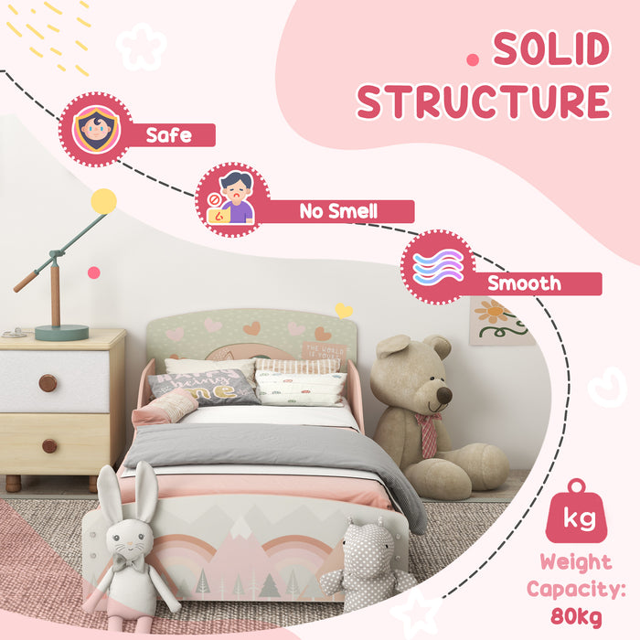 Cute Animal Toddler Bed Frame & Vanity Set - Pink Bedroom Furniture with Mirror & Stool for Kids - Perfect for Ages 3-6 Years