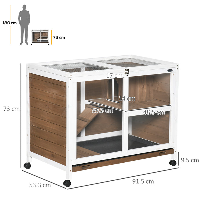 Premium Wooden Hutch for Rabbits & Guinea Pigs - Small Pet Cage with Pull-Out Tray & Openable Roof on Wheels, Brown - Ideal Home for Bunny and Cavy Comfort