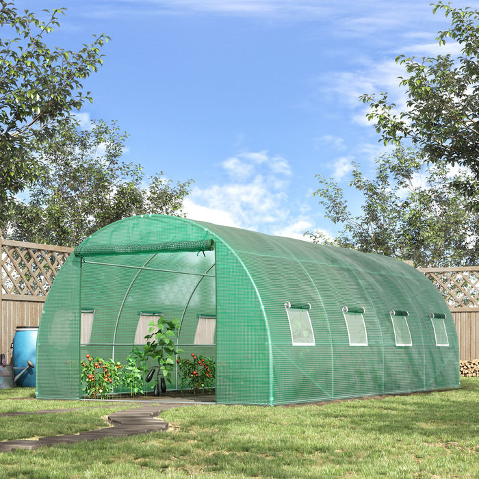 Large 6x3m Walk-In Polytunnel Greenhouse - Durable Steel Frame with Zippered Door & Roll-Up Windows, Green - Ideal for Extensive Home Gardening and Plant Growth