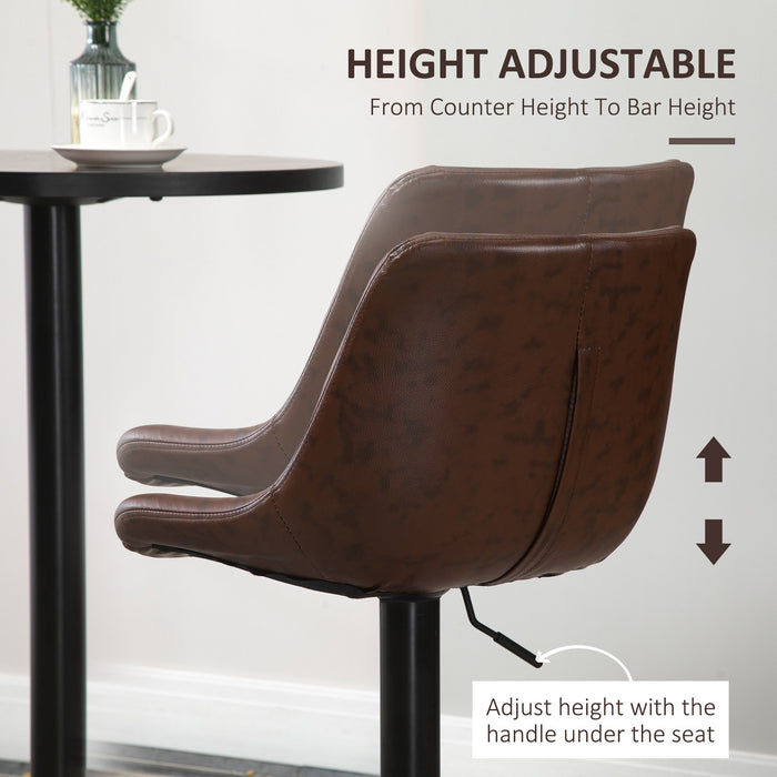 Modern Adjustable Bar Stools Set of 2 - 360-Degree Swivel, PU Leather Kitchen Stools with Footrest, Bar Height - Ideal for Kitchen Island, Home Bar, Brown