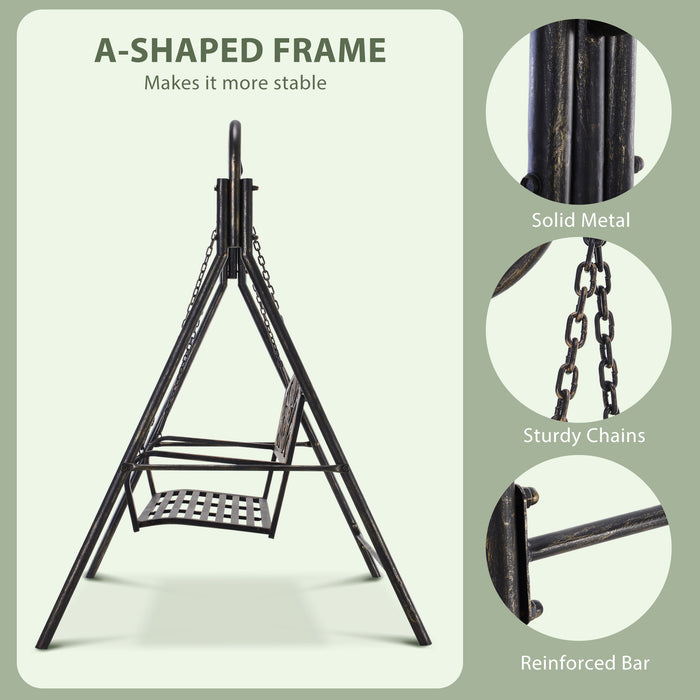 2-Seater Metal Garden Swing Chair - Modern Outdoor Sling Bench in Black - Elegant Seating for Patio or Yard