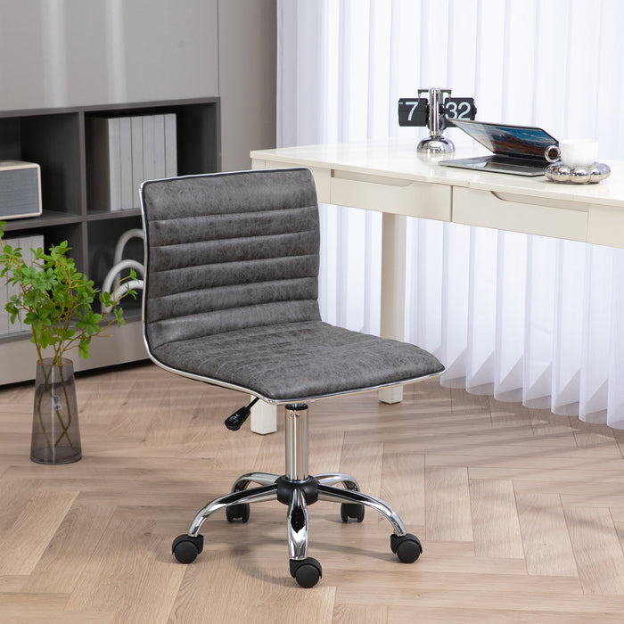 Armless Mid-Back Swivel Office Chair - Grey Microfiber Upholstery with Chrome Base - Ideal for Comfortable Desk Seating