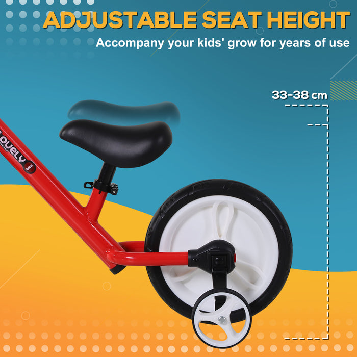 PP Toddlers - Red Balance Bike with Removable Stabilizers for Kids - Beginner Riding Training Bicycle
