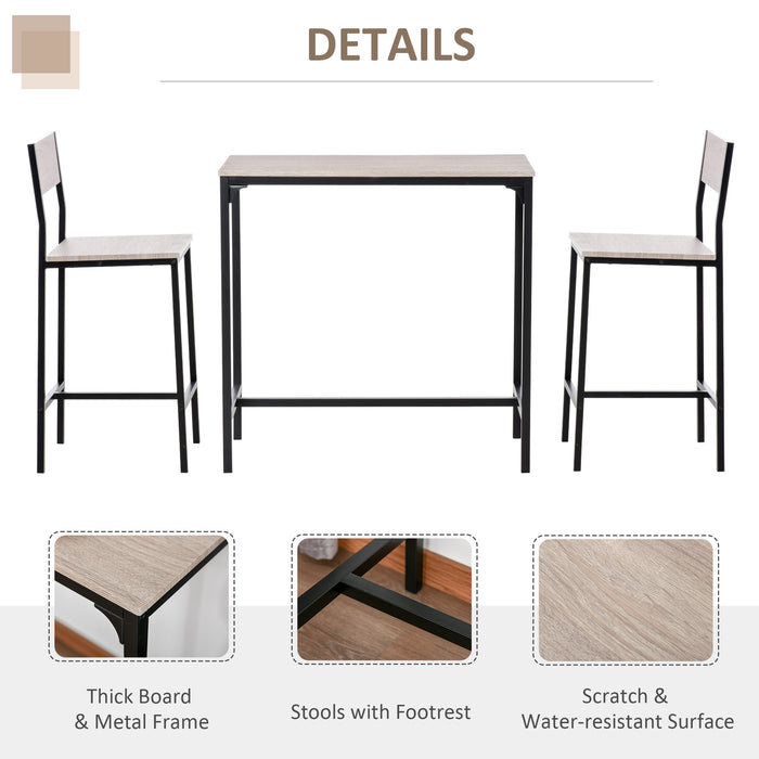 Industrial 3-Piece Table & Stool Set - Oak-Tone MDF Panels with Sturdy Metal Frame, Space-Saving Design - Perfect for Small Apartments and Lofts