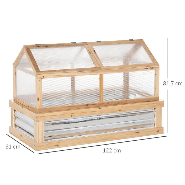 Raised Garden Bed with Cold Frame Greenhouse Top - Wooden Flower Planter with Protection Cover, 122x61x81.7cm in Natural Finish - Ideal for Season Extension and Pest Control
