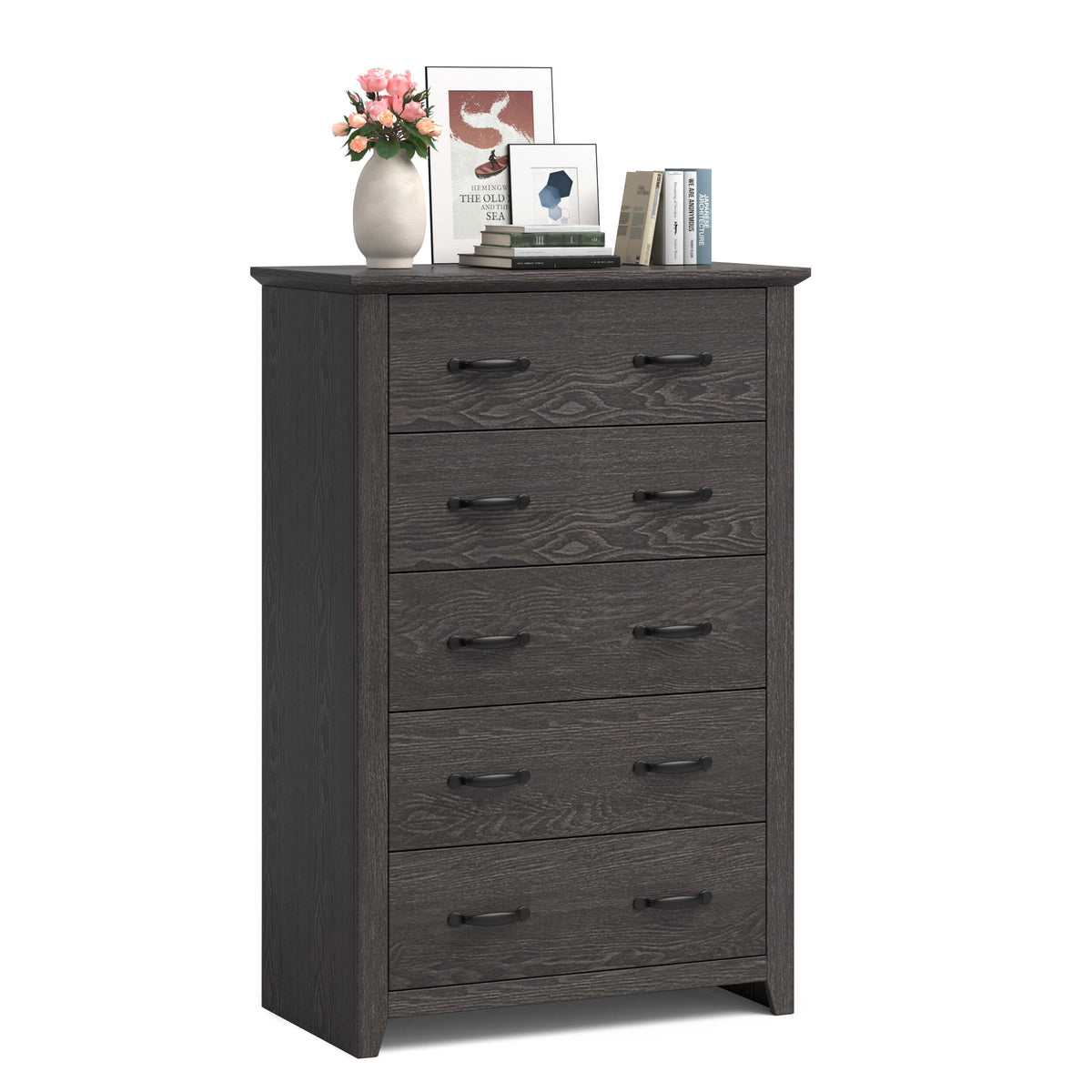 Vertical Chest Dresser with 5 Drawers - Spacious Storage Furniture - Ideal for Bedroom Organization