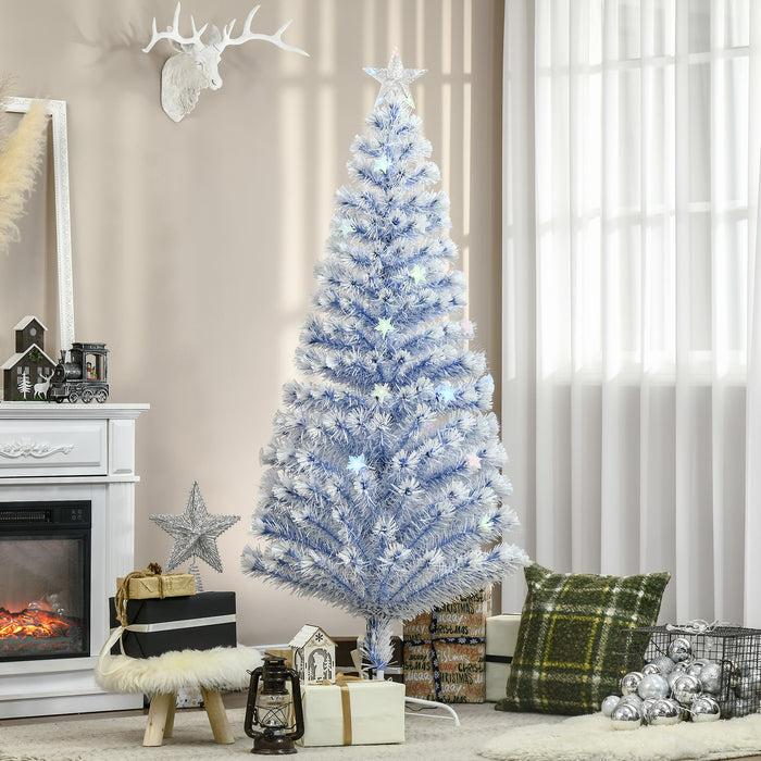 Artificial LED Fibre Optic Christmas Tree - 6FT Pre-Lit with 26 White and Blue Lights - Ideal for Festive Holiday Decoration