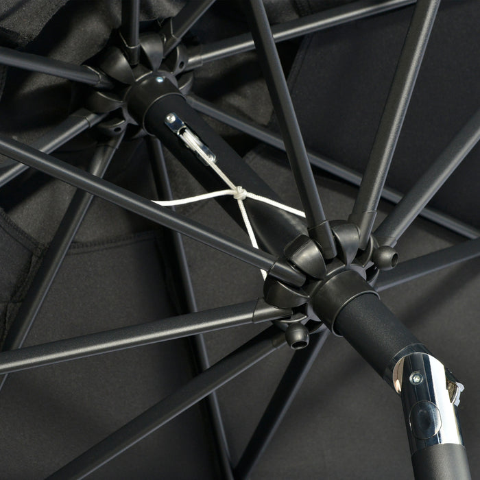 2.7m Patio Parasol with Tilt and Crank - Outdoor Garden Umbrella, 8 Ribs, Ruffles, Sun Shade, Black - Ideal for Outdoor Dining and Lounging