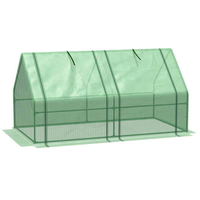 Greenhouse with Steel Frame & PE Cover - Compact Mini Polytunnel with Zippered Window for Plant Growth - Ideal for Vegetables & Small Gardens, 180 x 90 x 90 cm