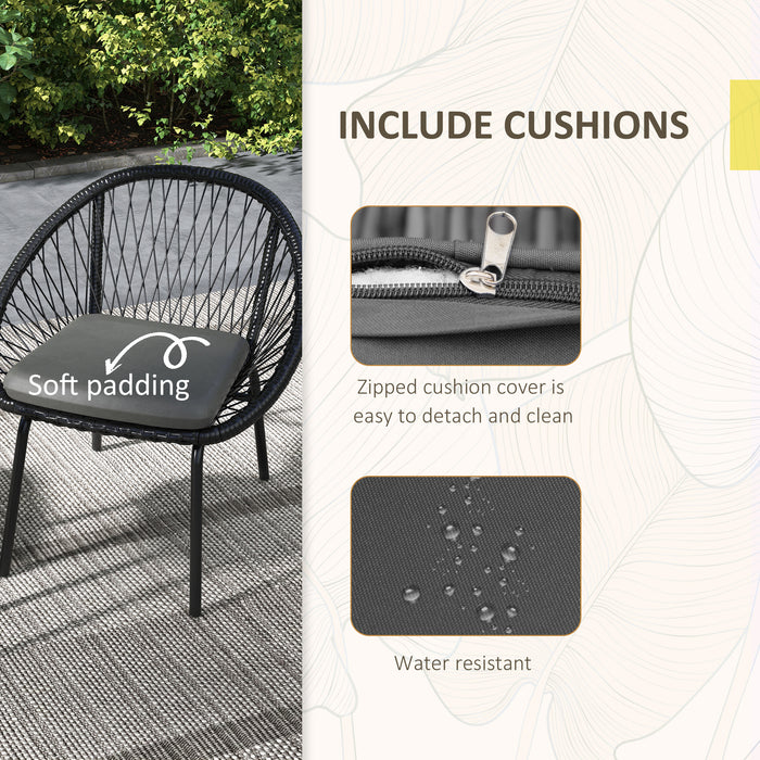 3 Piece PE Rattan Garden Bistro Set - Includes Round Metal Coffee Table and 2 Cushioned Armchairs - Ideal for Patio, Balcony & Outdoor Relaxation