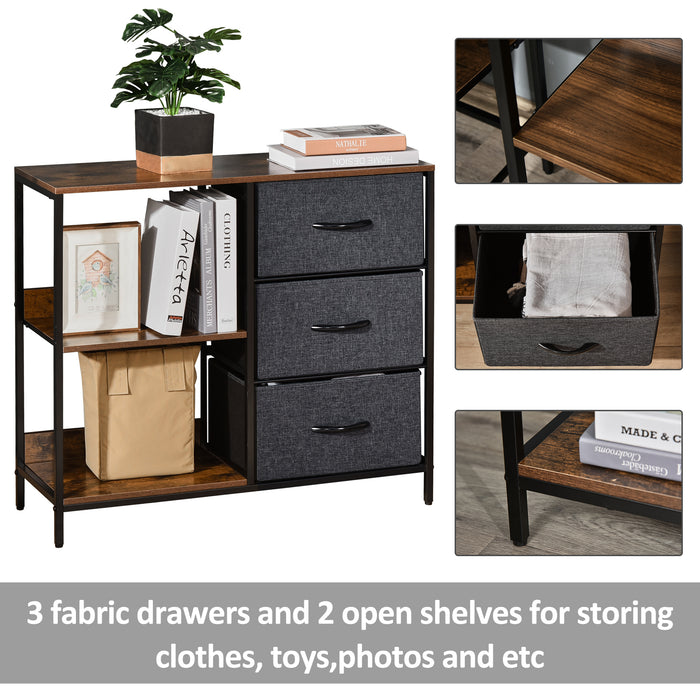 3-Tier Dresser Cabinet Organizer with Fabric Drawers - Versatile Storage for Living Room, Bedroom, Hallway - Chic Black Chest of Drawers with Display Shelves