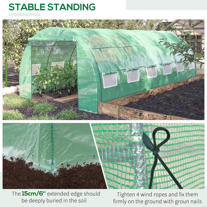 Polytunnel Walk-in Greenhouse - Sturdy Grow House Tent with Roll-up Sidewalls, Zipped Entrance, 12 Ventilated Windows - Spacious 6x3x2m for Plant Protection & Optimized Growth