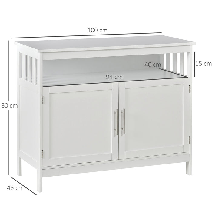 Kitchen Console Sideboard - 2-Tier Cabinet with Open Shelf Storage, White Finish - Ideal for Dining Room Organization and Decor