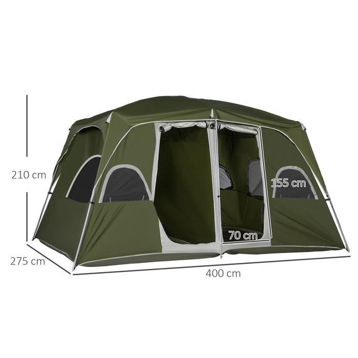 Family Camping Shelter 4-8 Persons - Dual-Room Large Mesh Windows Tent, Quick Assembly - Ideal for Backpacking & Hiking Adventures, Green