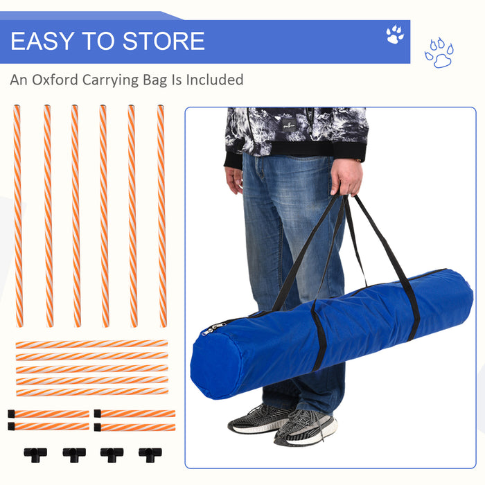 Dog Agility Training Set - 12 Weave Poles Slalom Obstacle Course Equipment for Outdoor and Indoor - Includes Durable Oxford Carry Bag for Easy Transport