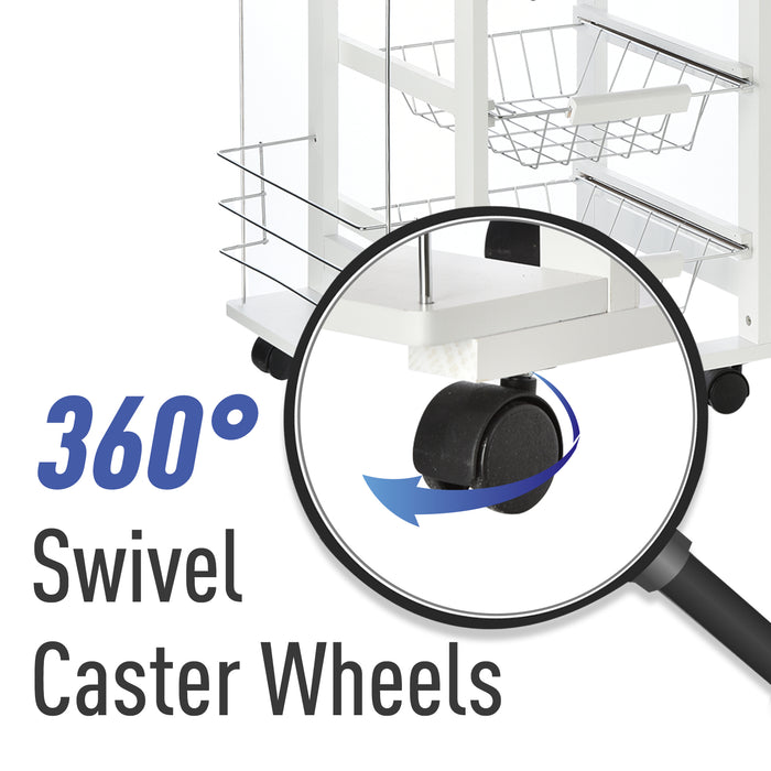 Kitchen Trolley Cart with Storage - Multi-Use Island with 4 Baskets, 2 Side Racks, and Drawer - Smooth-Rolling Wheels, Compact Design for Home Organization and Food Prep