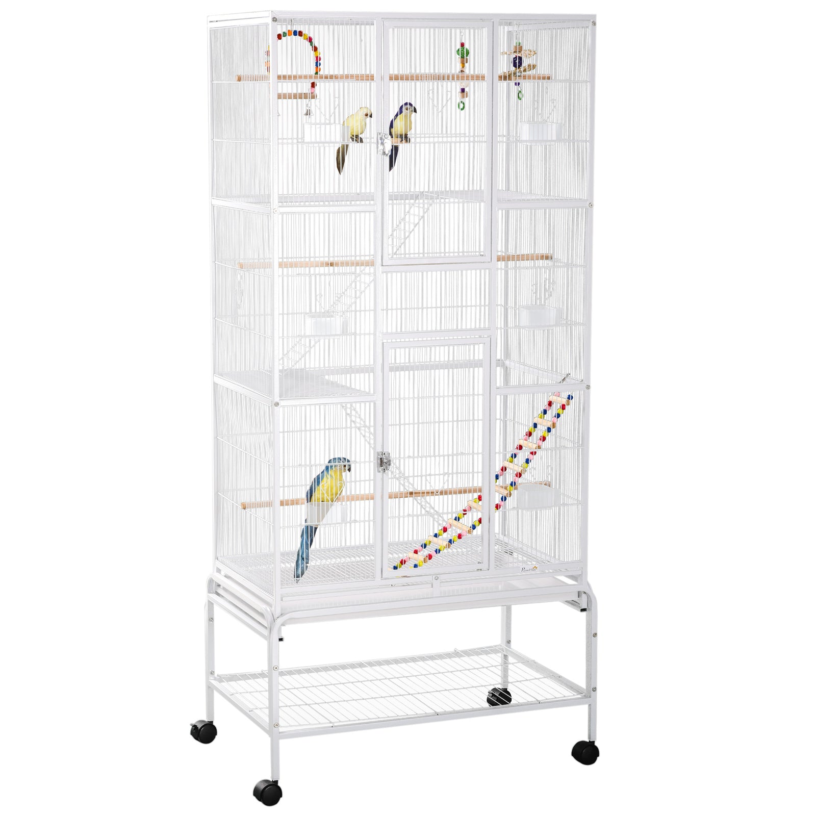 3 Tier Rolling Bird Cage with Stand - Includes Wheels, Toys, Ladders for Interactive Play - Ideal for Canaries, Finches, Cockatiels, Parakeets, Budgies