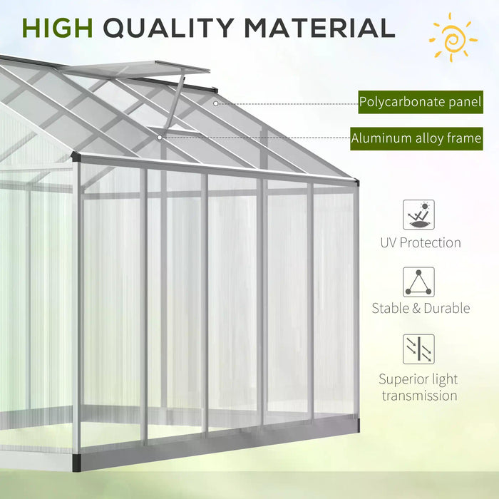 Large Walk-In Greenhouse - 6x10 ft Clear Polycarbonate with Sturdy Aluminium Frame - Ideal for Growing Garden Plants and Vegetables