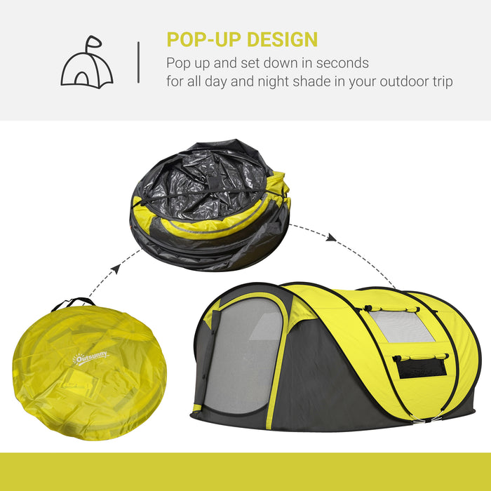 4-5 Person Pop-up Camping Tent - Waterproof Family Shelter with Mesh and PVC Windows - Ideal for Outdoor Adventures and Group Trips, Yellow