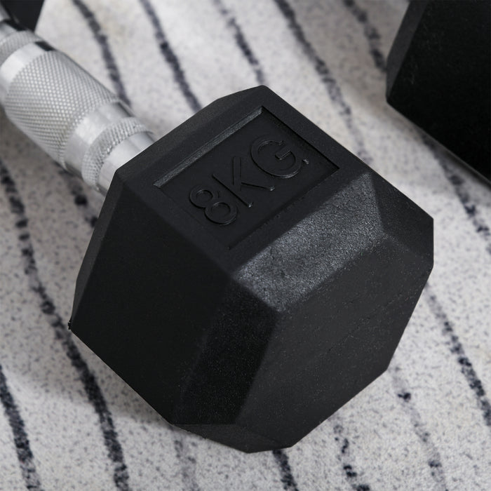 Hexagonal Rubber Dumbbell Set - Home Gym Weights for Strength Training and Fitness - Ideal for Exercise and Lifting, 5kg, 6kg, 8kg Pairs