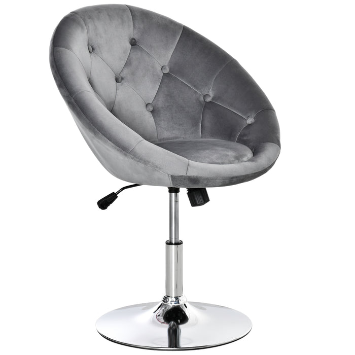 Velvet-Touch Tufted Fabric Swivel Bar Stool - Adjustable Height & Armless Tub Chair Design, Modern Grey - Ideal for Contemporary Dining & Lounge Areas