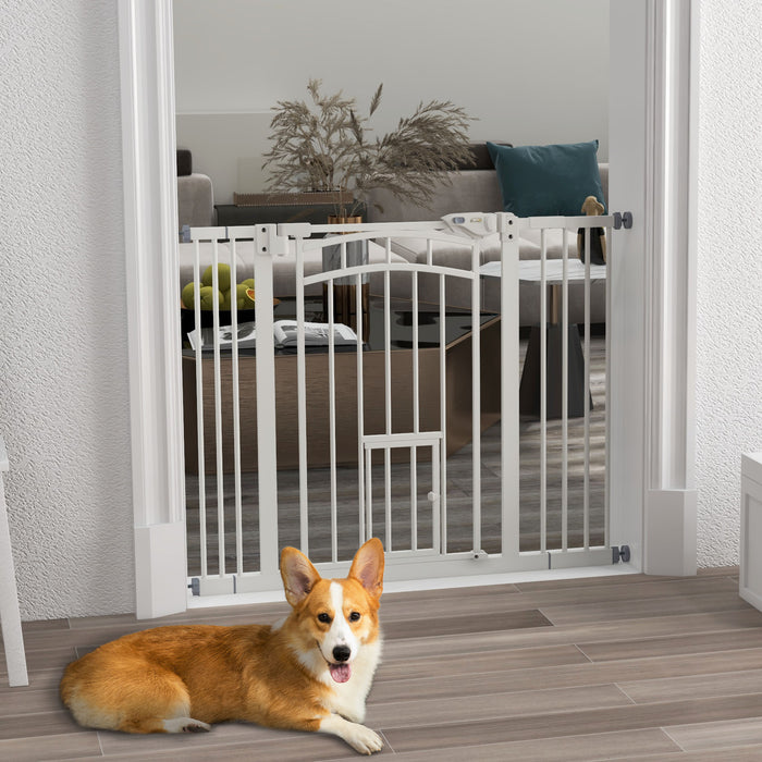 Pressure Fit Stair Dog Gate with Cat Pass-Through - Auto-Close & Double Locking System for Openings 74-100cm - Ideal for Pet Segmentation in Homes
