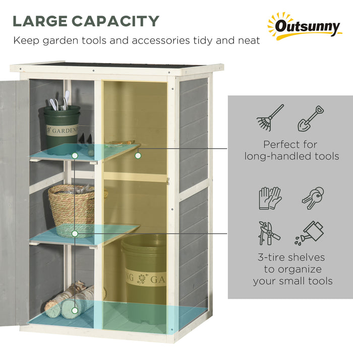 Wooden Garden Storage Shed - Fir Wood Tool Cabinet with Shelves, 75x56x115cm, Grey - Outdoor Organizer for Gardening Equipment
