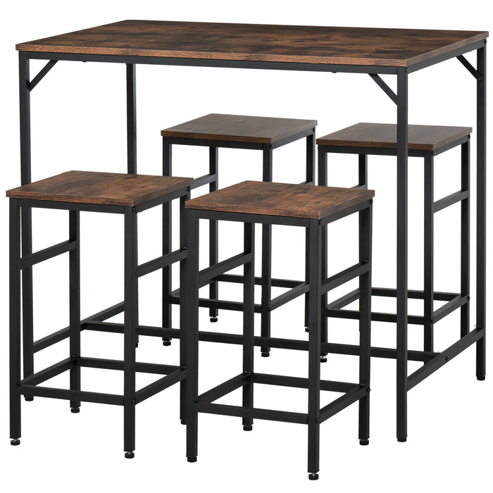 Industrial-Style Rectangular Bar Table Set - Includes 4 Stools, Perfect for Dining Room or Kitchen - Space-Saving Dinette Solution