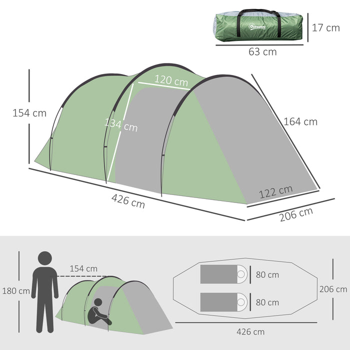 2-3 Person Tunnel Camping Tent - Sewn-in Groundsheet, Air Vents, 2000mm Waterproof Rainfly in Green - Ideal for Small Group Outdoor Adventures