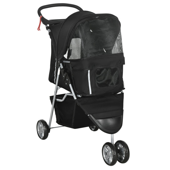 Pet Stroller for Small Dogs and Cats - 3-Wheel Dog Pushchair Trolley with Jogger Carrier Features, Black - Ideal for Travel and Outdoor Activities with Puppies or Miniature Breeds