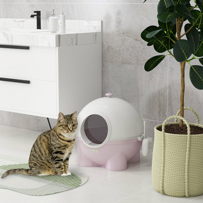 Extra-Large Hooded Cat Litter Box with Scoop - Easy-Carry Top Handle, Front Entry Design, 53x51x48 cm - Perfect for Multiple Cats or Large Breeds in Pink