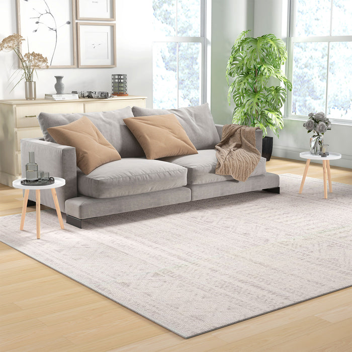 Carved Floral Round Coffee Table Set - Tray-top Design with Wooden Legs, Modern Side Tables - Ideal for Living Room Décor, Pair in White