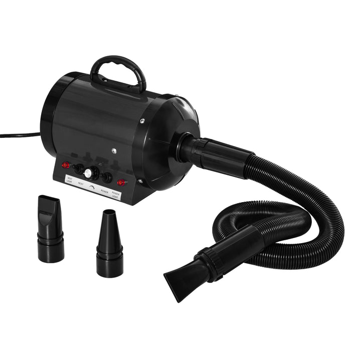 2800W Pet Hair Dryer with 3 Nozzles - High-Power Dog Grooming Blaster and Water Blower, Black - Ideal for Home or Professional Pet Care