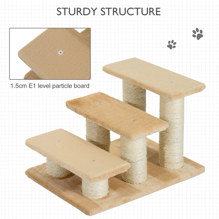 3-Step Pet Steps Climber Ladder - Plush Surface Portable Animal Stairs for Cats and Dogs - Easy Climb Assistance for Older or Small Pets, Cream Color