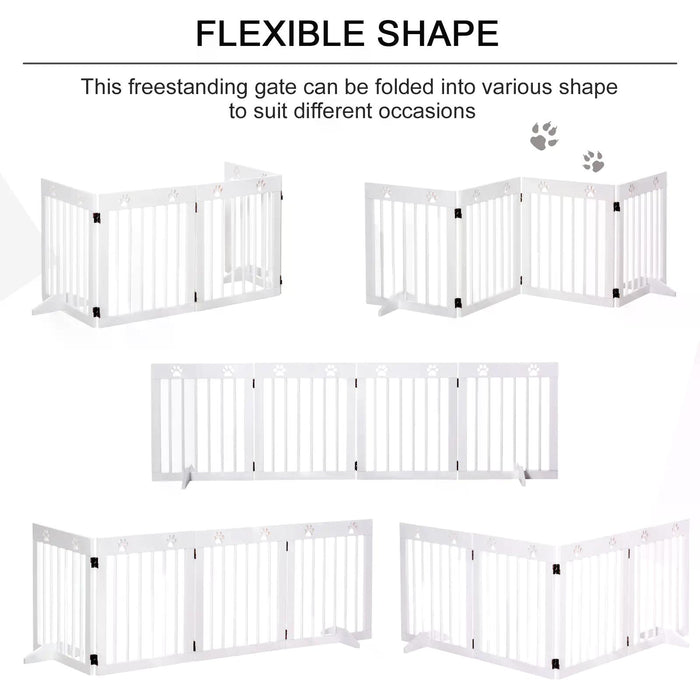 4 Panel Folding Wooden Pet Gate - Freestanding Barrier for Dogs with Support Feet - Ideal for Stair Safety and Room Separation