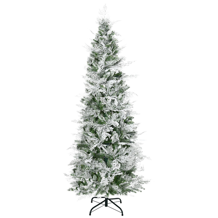 Realistic Cypress Branches Flocked Artificial Christmas Tree - Easy Auto Open Design, Pencil Slim Profile - Ideal for Festive Holiday Decor in Tight Spaces