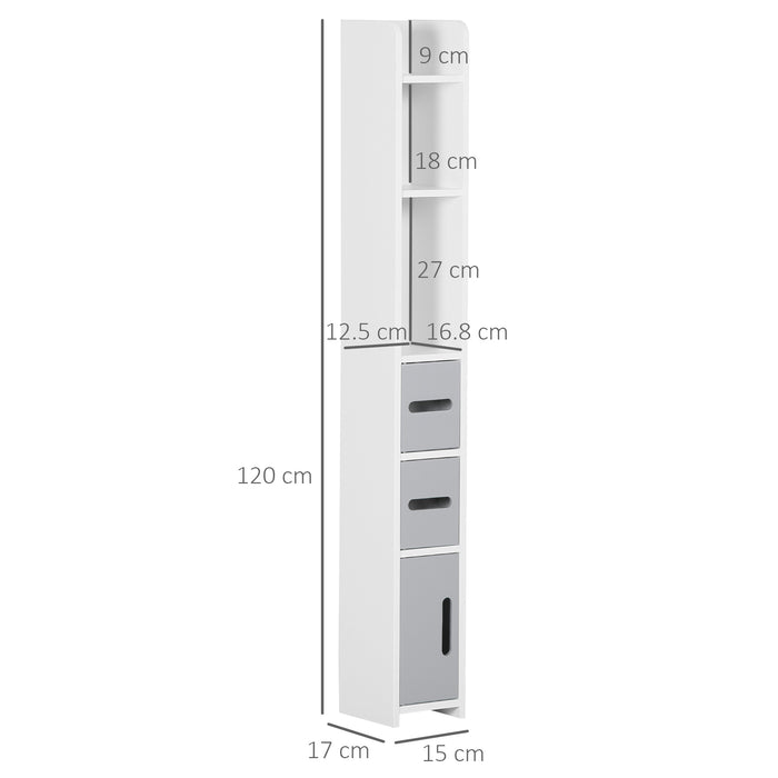 Freestanding Tall Grey Bathroom Storage Cabinet - Modern Design with Open Shelves & 3 Cupboards - Ideal for Bathroom Organization, Bedroom & Hallway Spaces