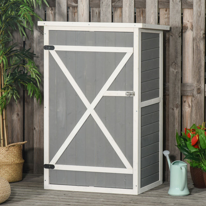 Wooden Garden Storage Shed - Fir Wood Tool Cabinet with Shelves, 75x56x115cm, Grey - Outdoor Organizer for Gardening Equipment