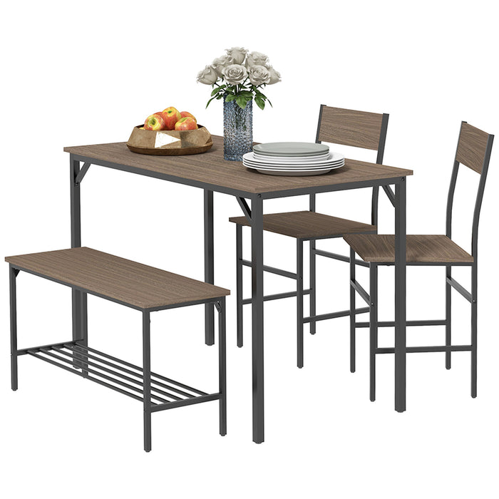 Modern Four-Piece Dining Set - Includes Spacious Table, Comfortable Chairs and Cozy Bench - Ideal for Family Meals and Gatherings
