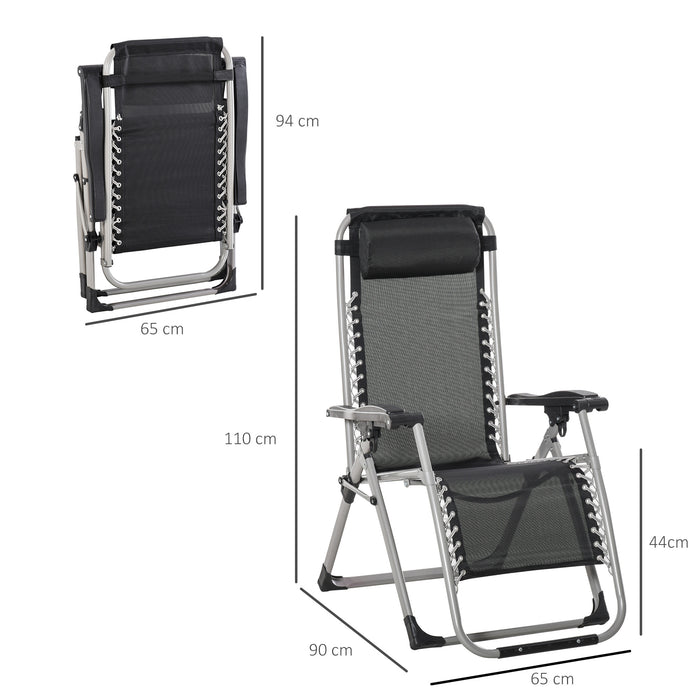 Zero Gravity Chair Set with Cushions - 2-Piece Folding Reclining Sun Lounger for Gardens - Comfortable Outdoor Relaxation with Headrest in Dark Grey