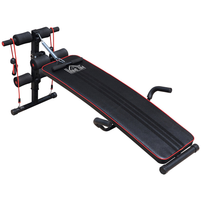 Adjustable Sit-Up Bench - Heavy-Duty Steel Construction, Black with Red Detailing - Ideal for Home Gym Fitness and Core Strength Training